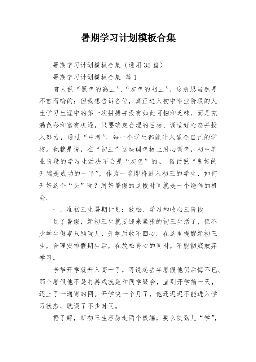 暑期学习计划模板合集