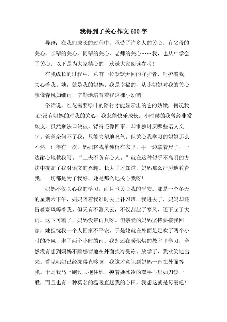 我得到了关心作文600字