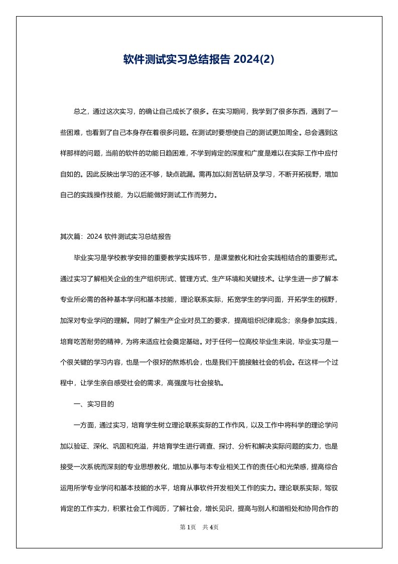 软件测试实习总结报告2024(2)