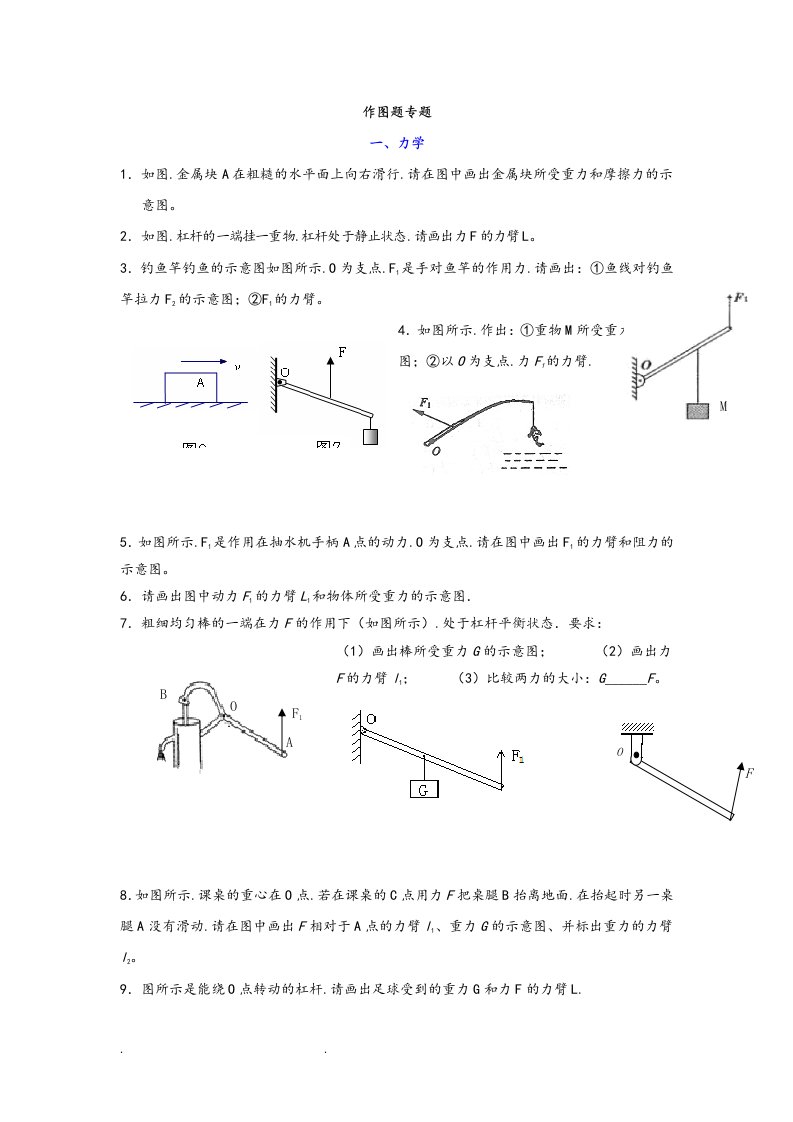 初中物理力学作图专题精选题