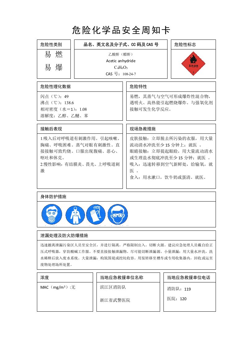 乙酸酐安全周知卡