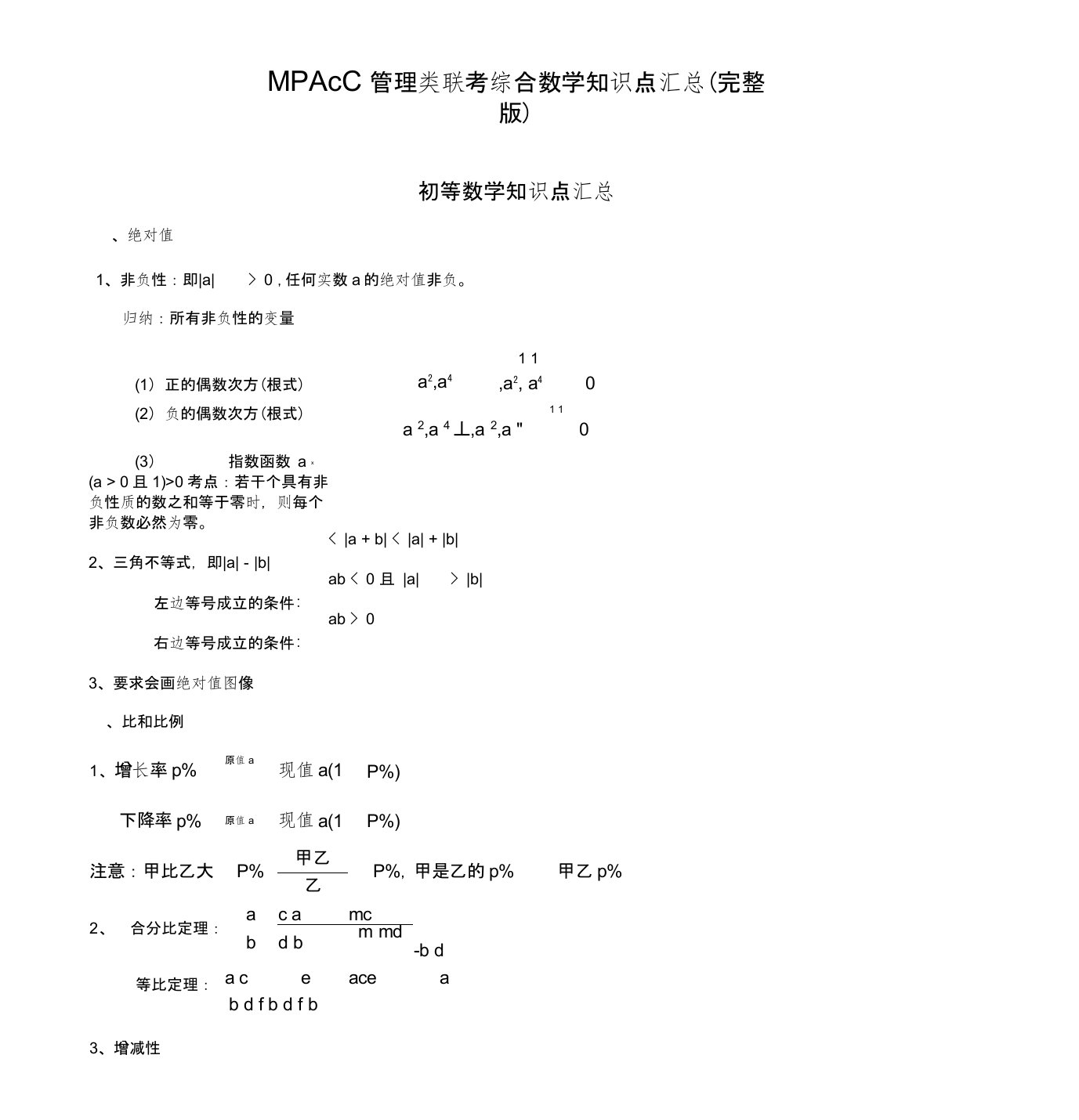 管理类联考综合数学知识点汇总完整版(供参考)