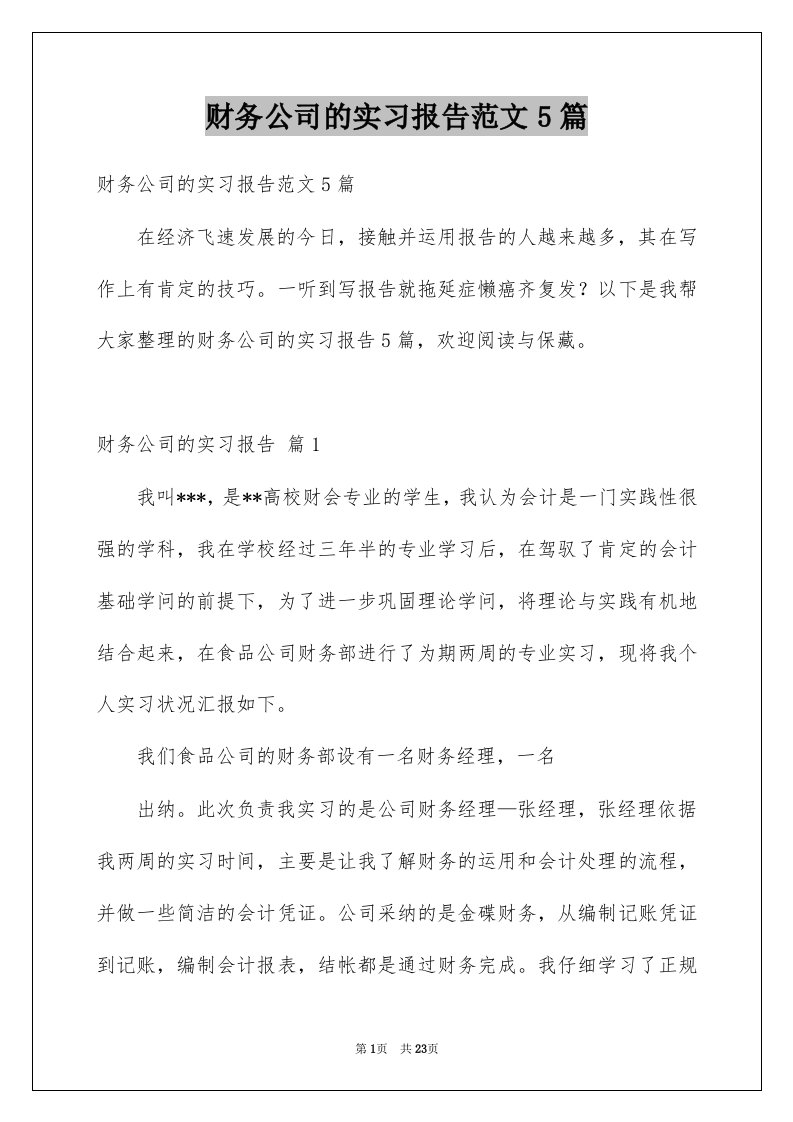 财务公司的实习报告范文5篇