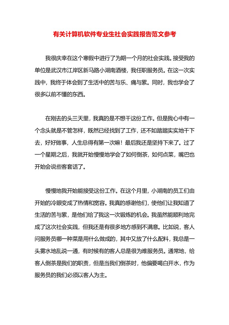 有关计算机软件专业生社会实践报告范文参考