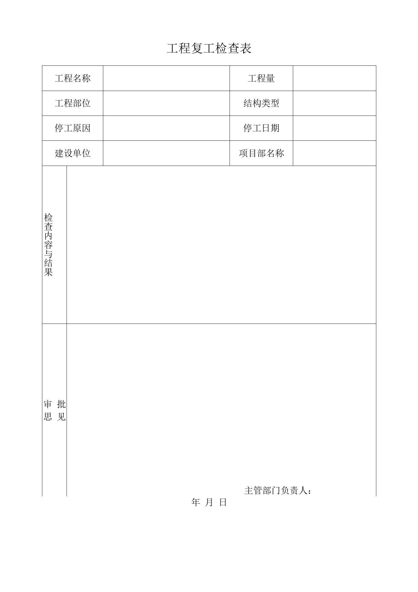 工程复工检查表