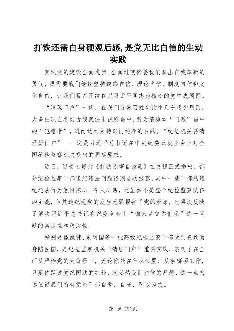 打铁还需自身硬观后感,是党无比自信的生动实践