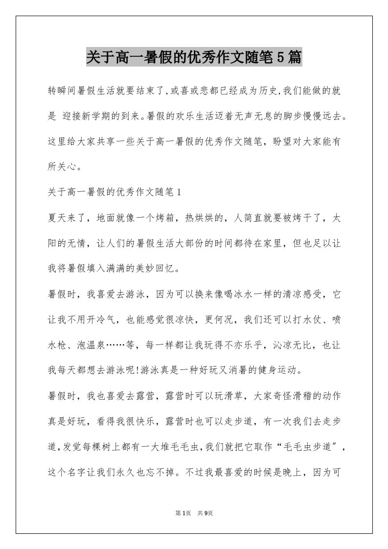 关于高一暑假的优秀作文随笔5篇