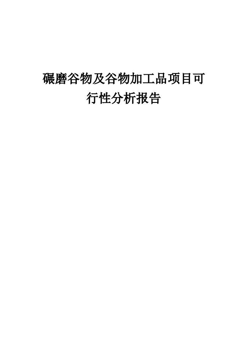 2024年碾磨谷物及谷物加工品项目可行性分析报告