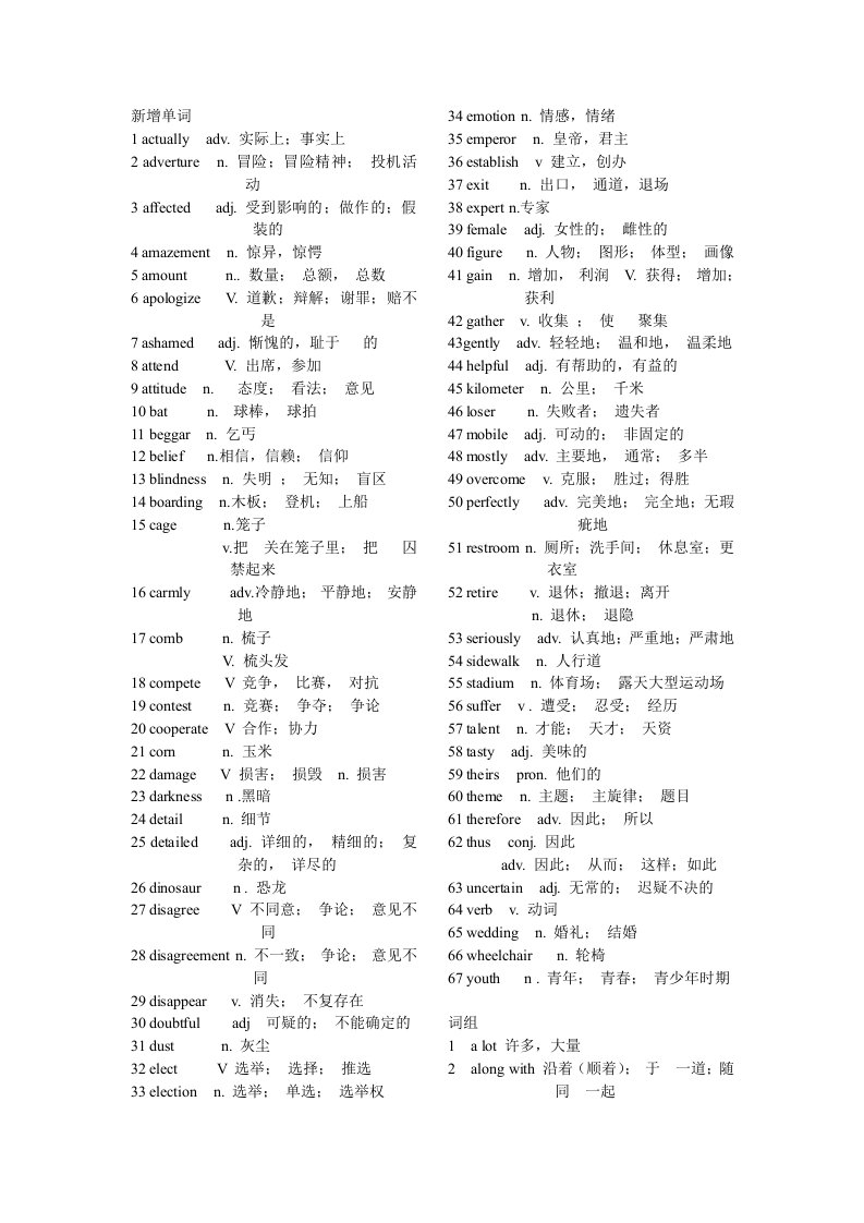 英语2013新增单词和词组