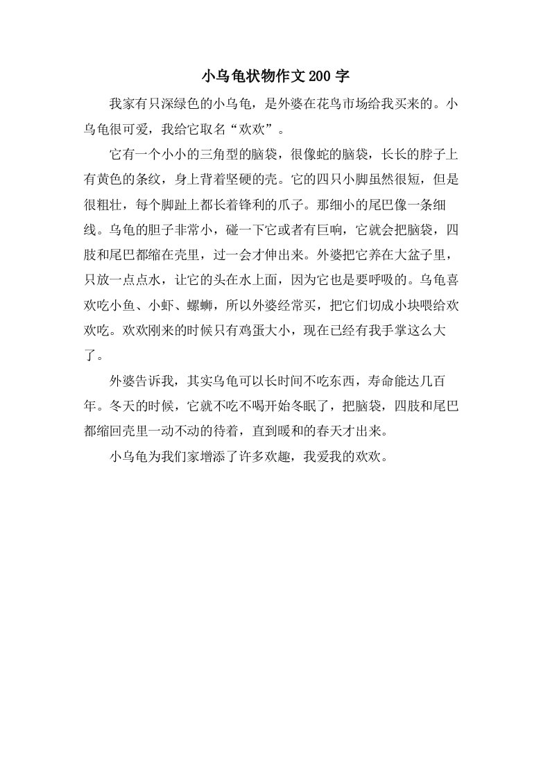 小乌龟状物作文200字