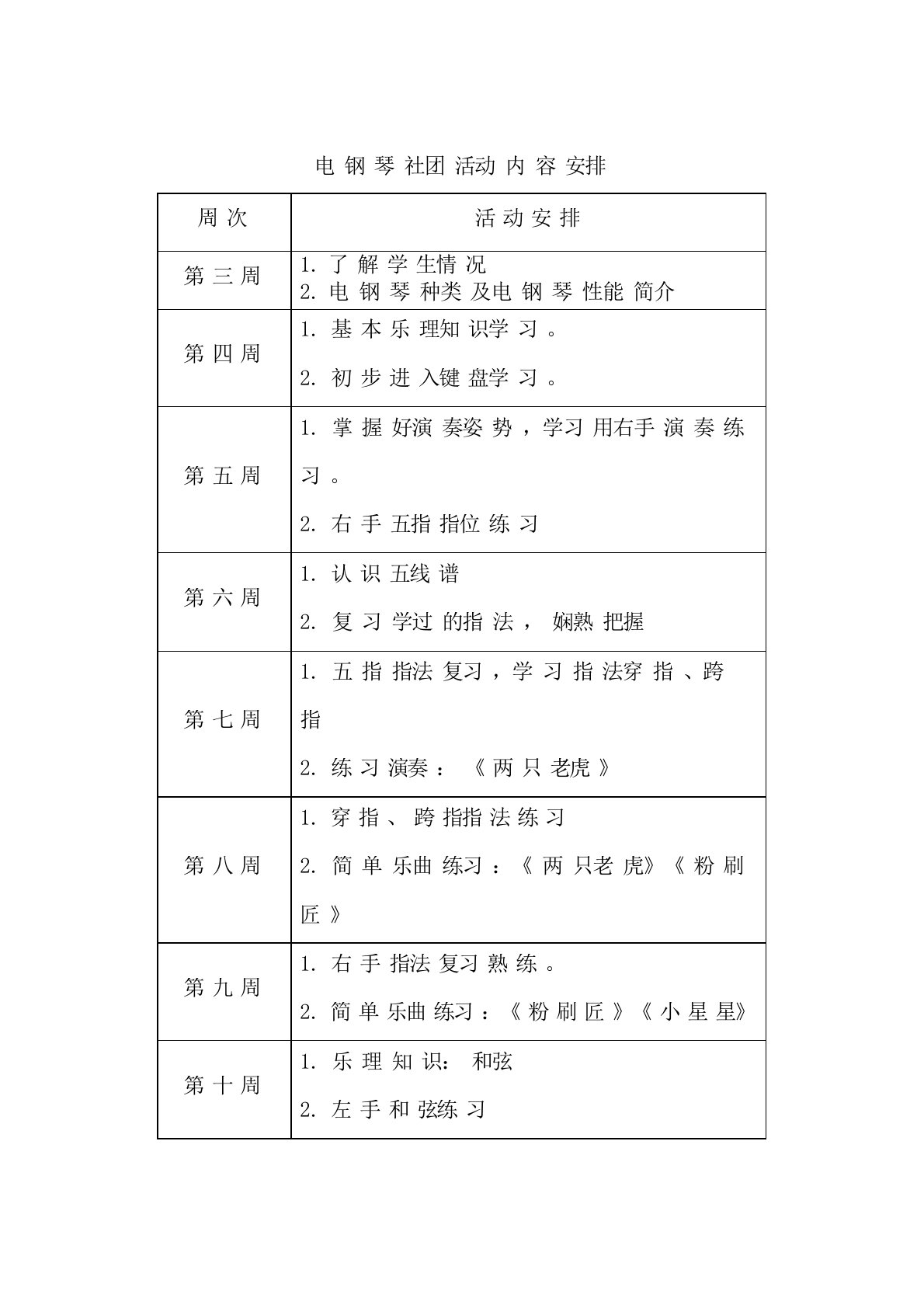 电钢琴社团实践活动内容安排