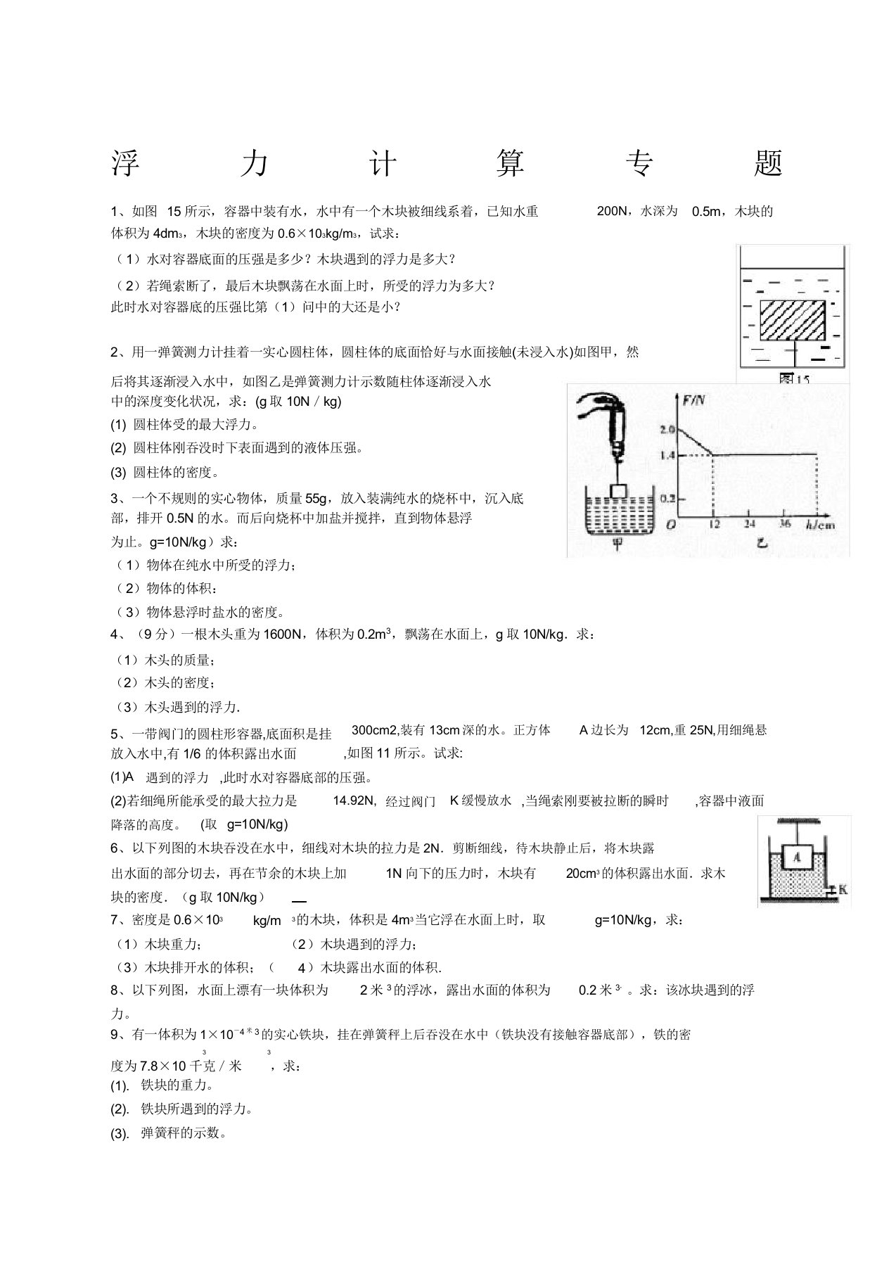 初中八年级物理浮力计算题含答案辅导班专用