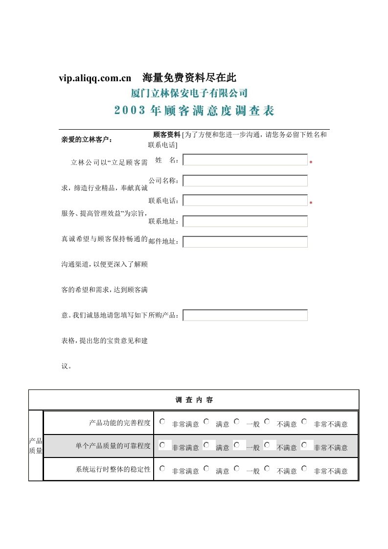 客户满意度调查表格大全12