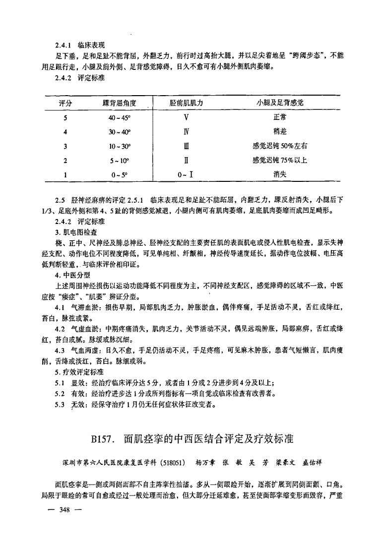 面肌痉挛的中西医结合评定及其疗效标准