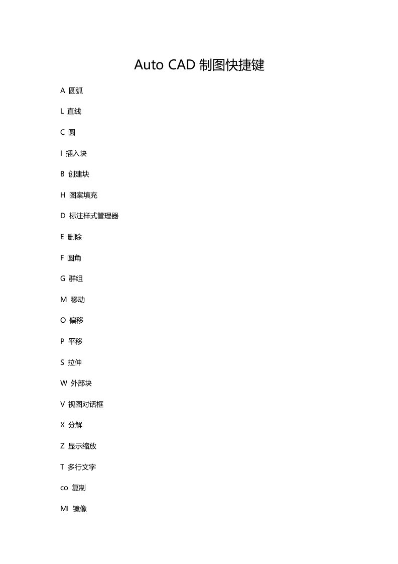 AutoCAD制图快捷键