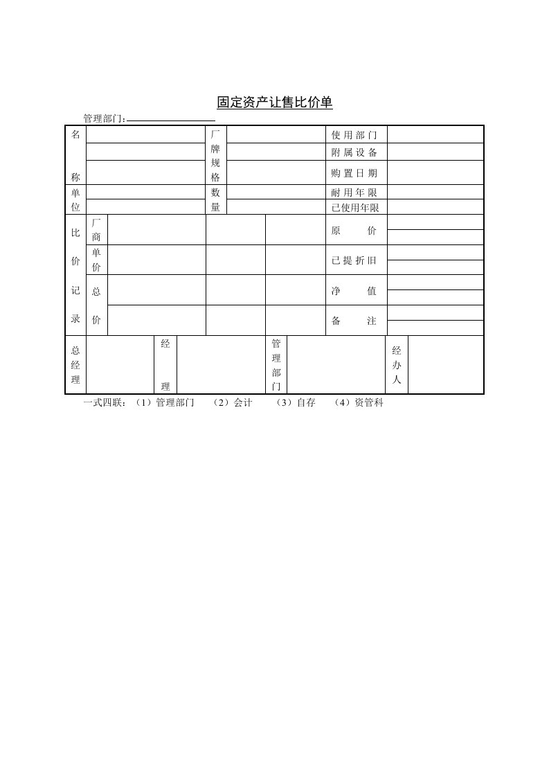 【管理精品】C081411-固定资产让售比价单