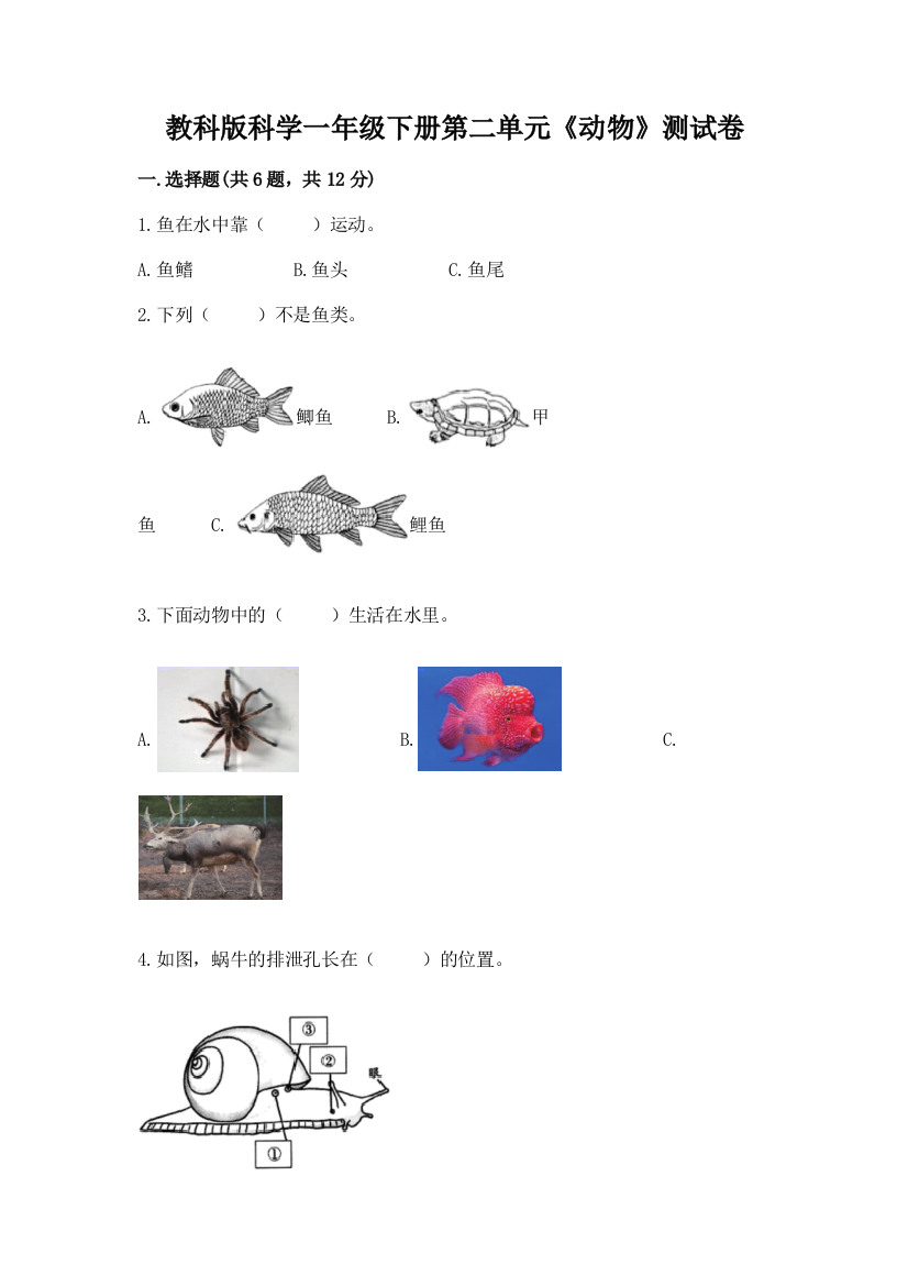 教科版科学一年级下册第二单元《动物》测试卷及答案【全优】