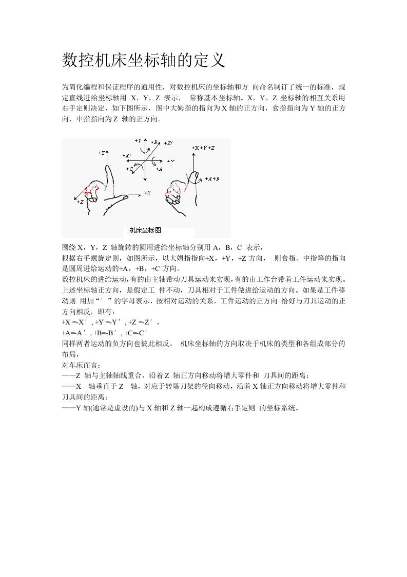 数控机床坐标轴的定义