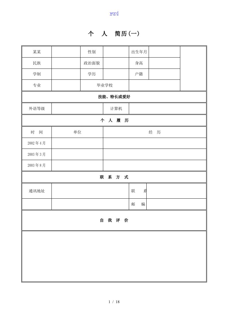 28个职位简历实用模板