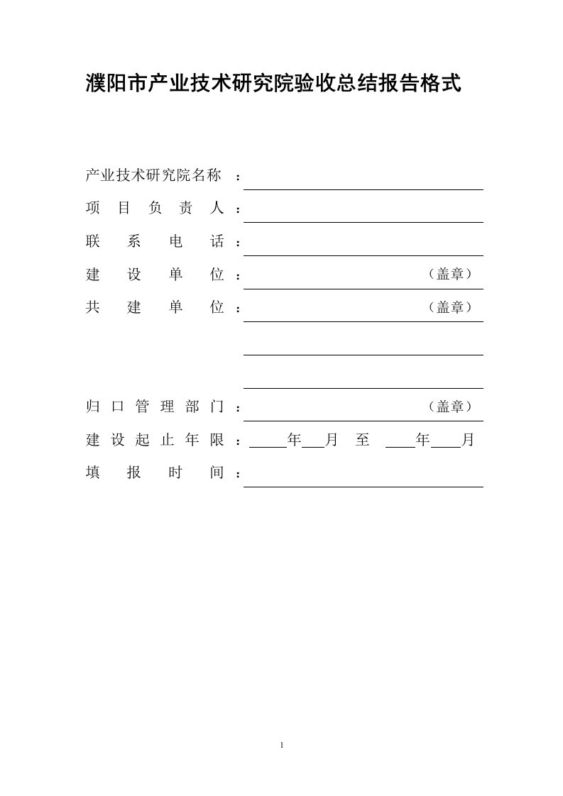 濮阳产业技术研究院验收总结报告格式