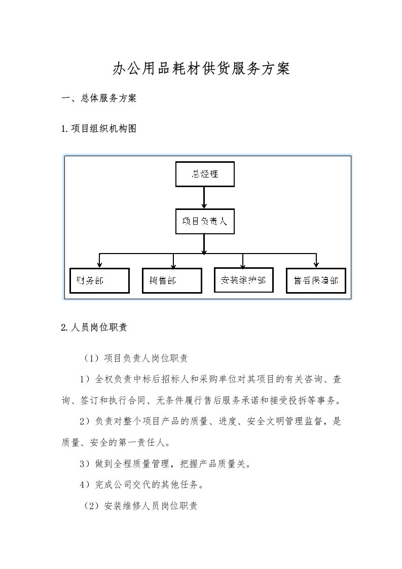 办公用品耗材供货服务方案