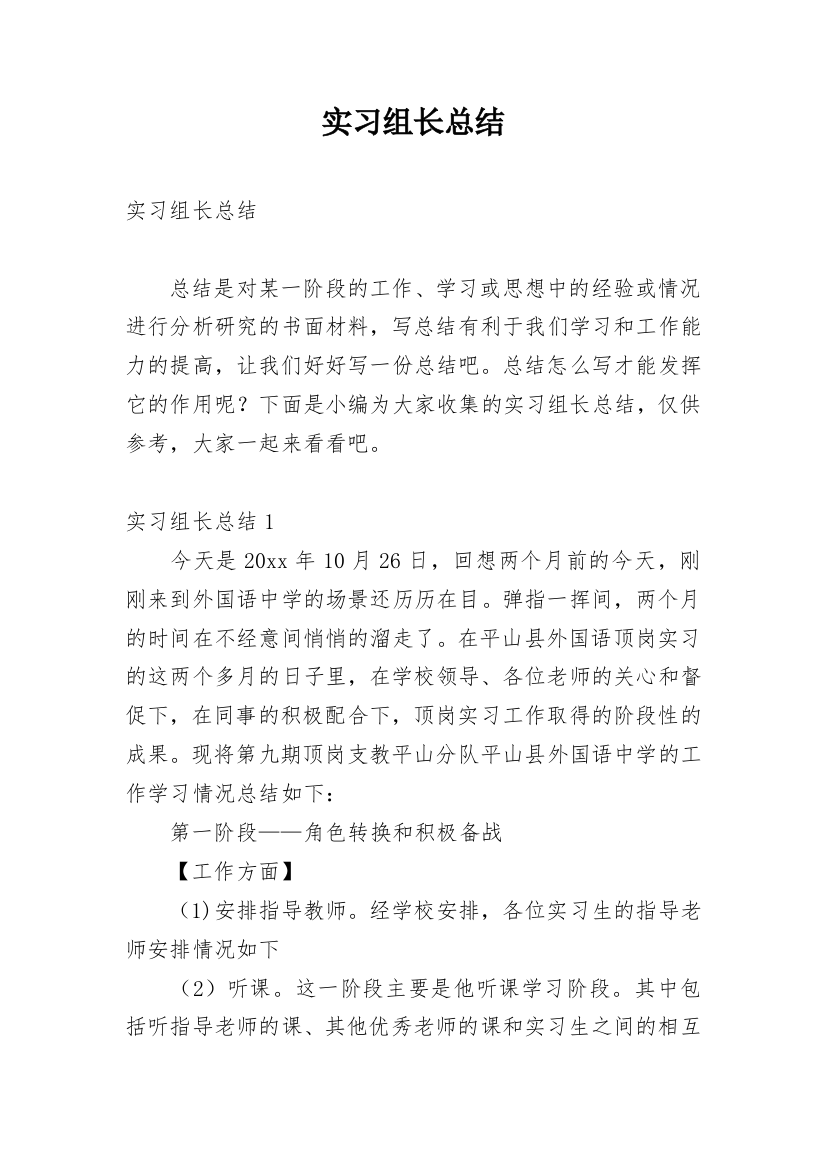 实习组长总结