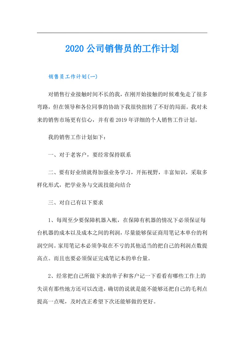 公司销售员的工作计划