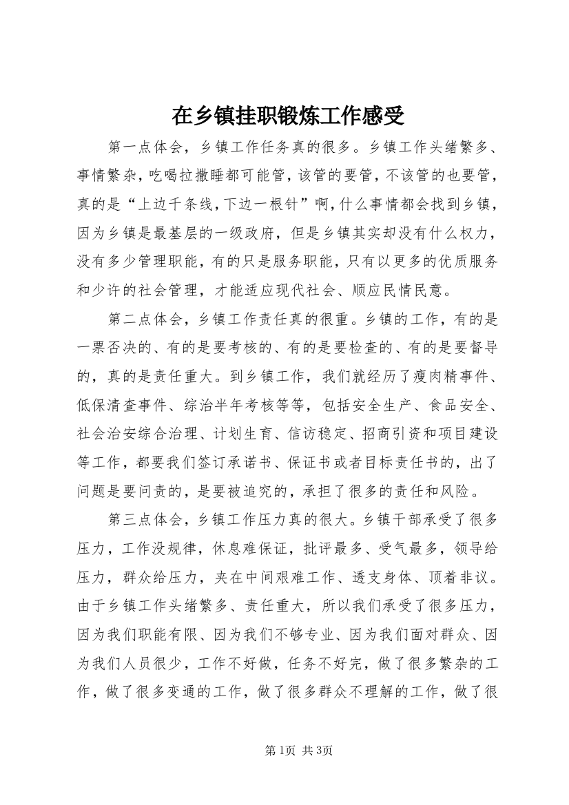 在乡镇挂职锻炼工作感受