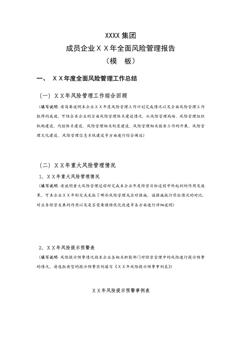 企业全面风险管理报告模本