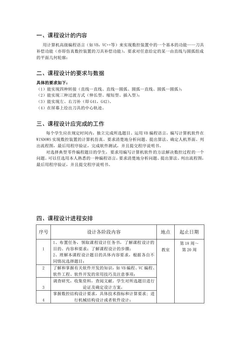 仿真数控装置的刀具补偿功能的程序实现