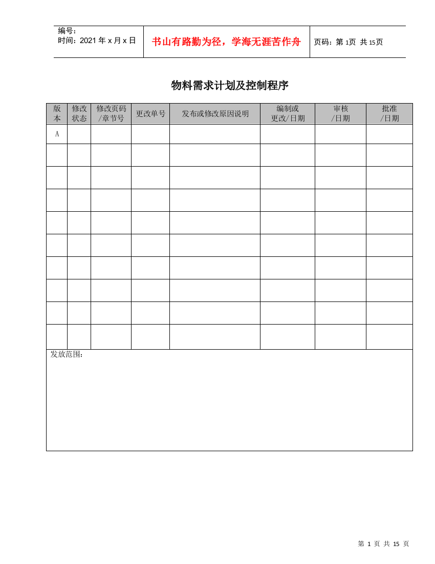 物料需求计划及控制程序