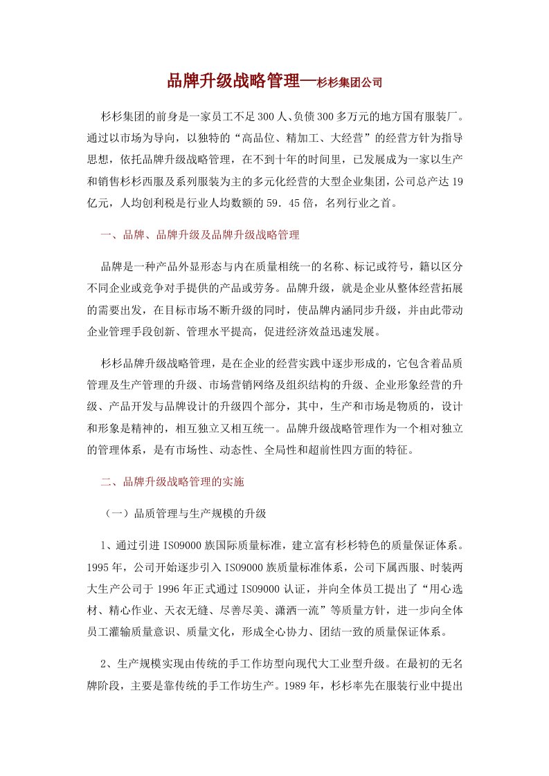 品牌升级战略管理杉杉集团公司