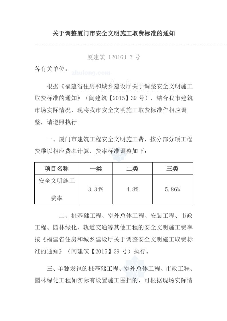 厦门安全文明施工取费标准调整说明讲解（）