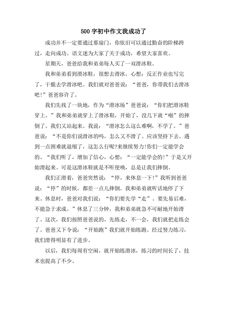 500字初中作文我成功了