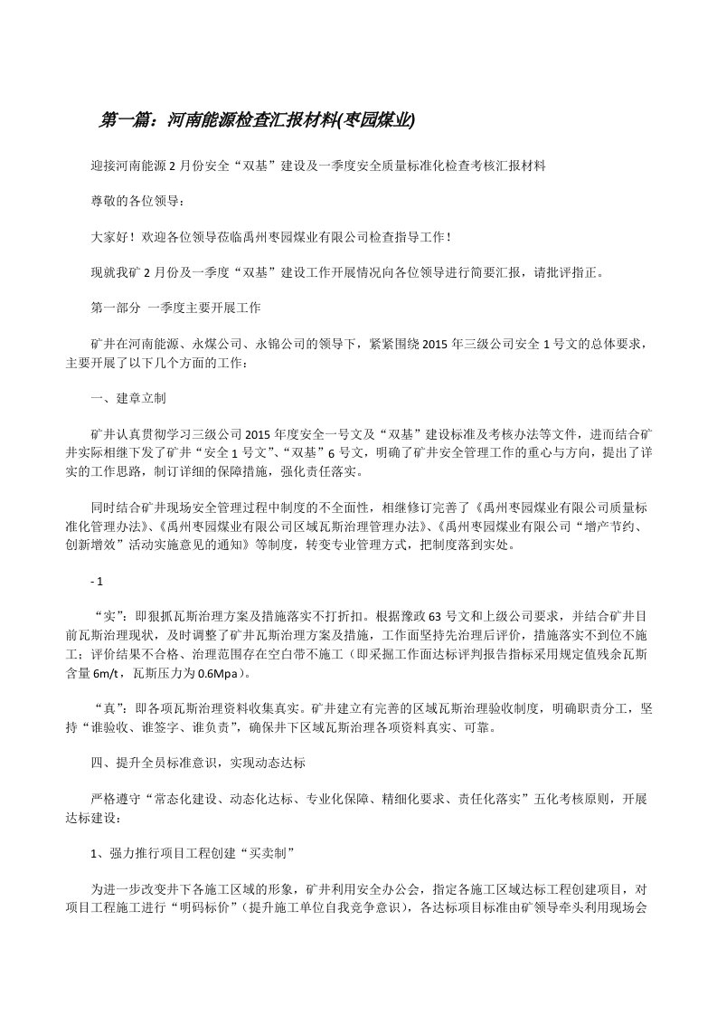 河南能源检查汇报材料(枣园煤业)[修改版]