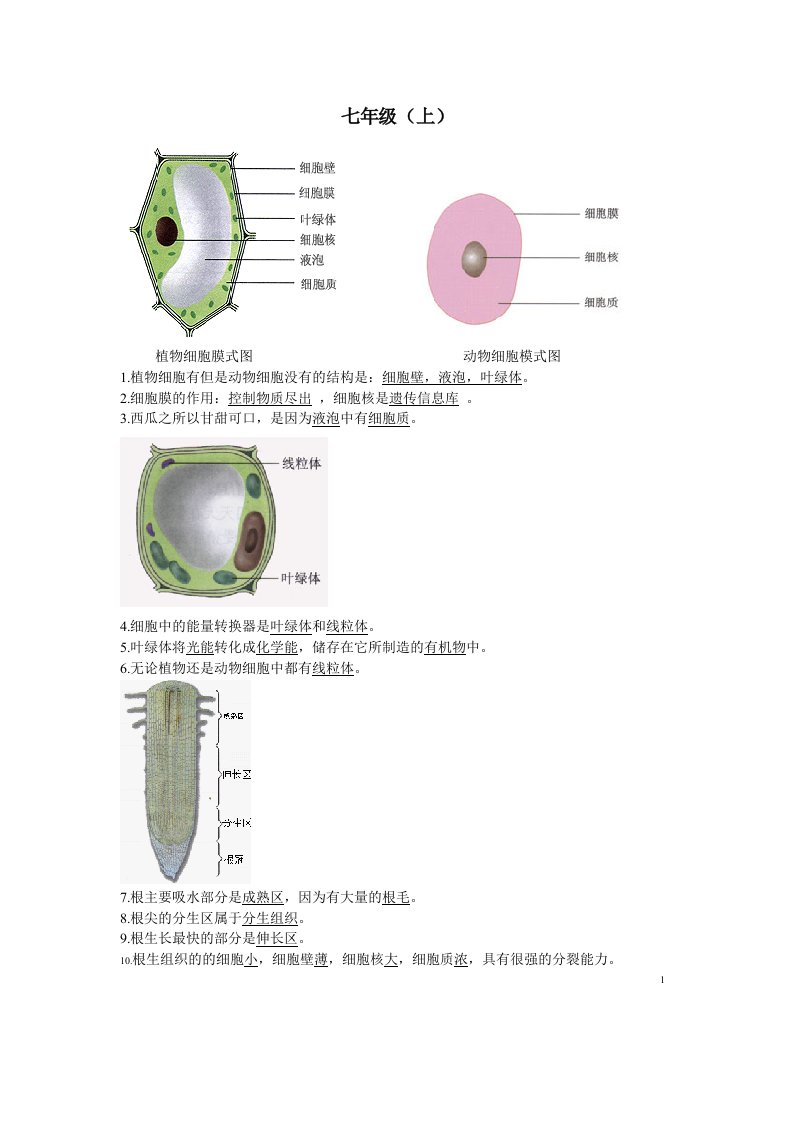 生地会考复习资料：初中生物图集附题目人教