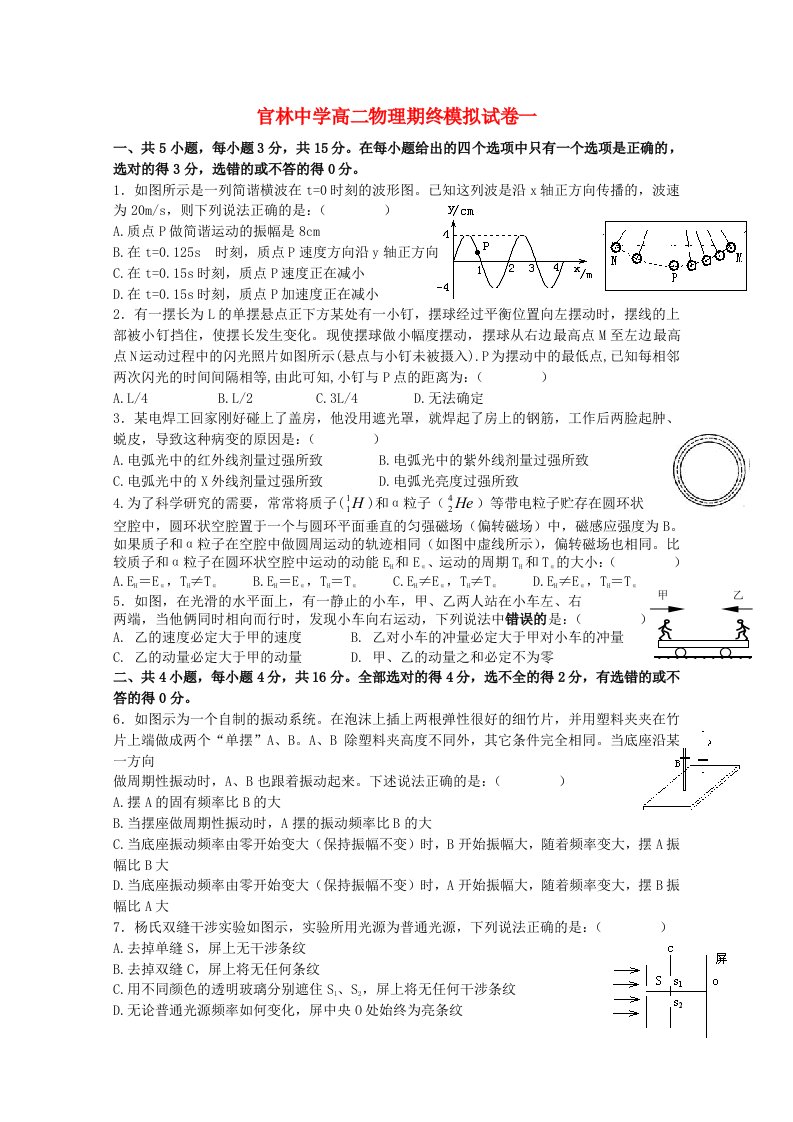 江苏省宜兴市官林中学高二物理下学期期终模拟试题（1）