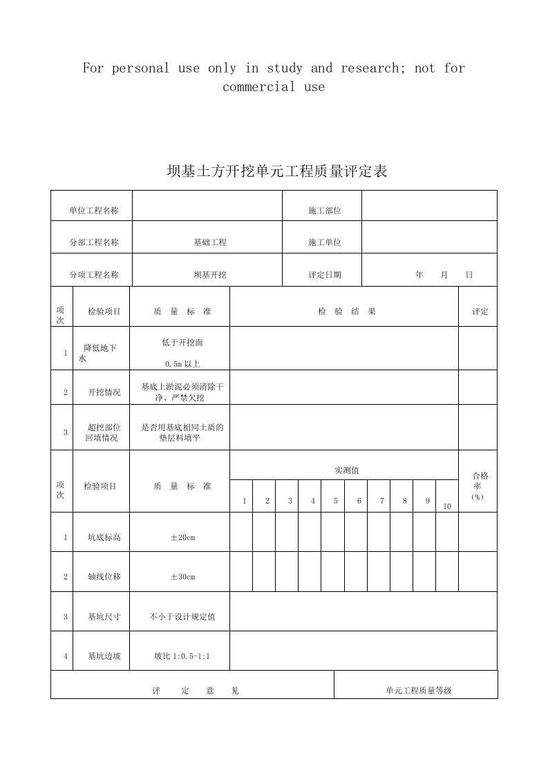 尾矿库质量验收表格