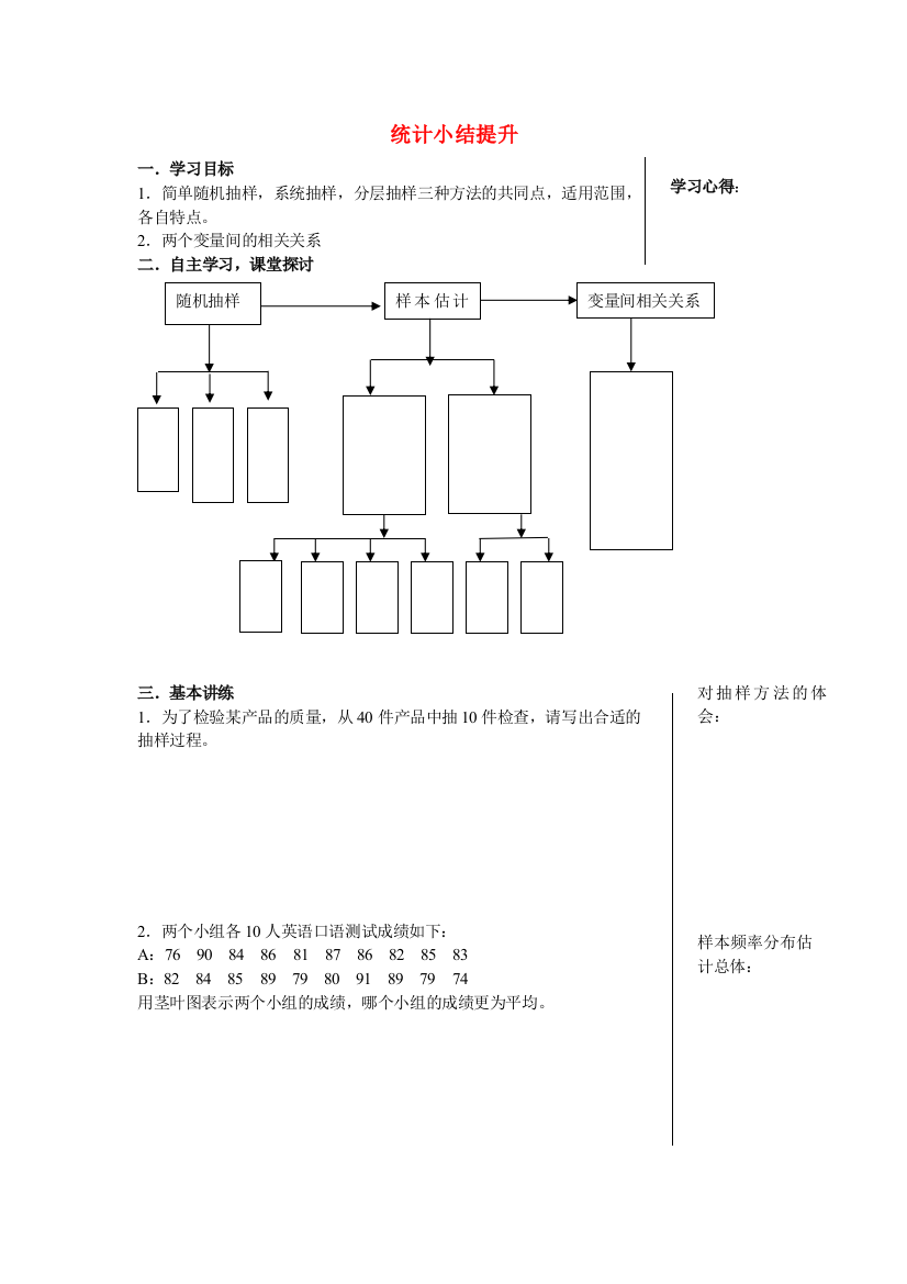 高中数学统计小结提升5教案新人教版必修3