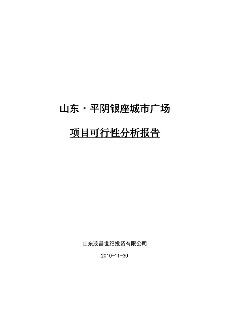 山东平阴银座城市广场项目可行性分析报告