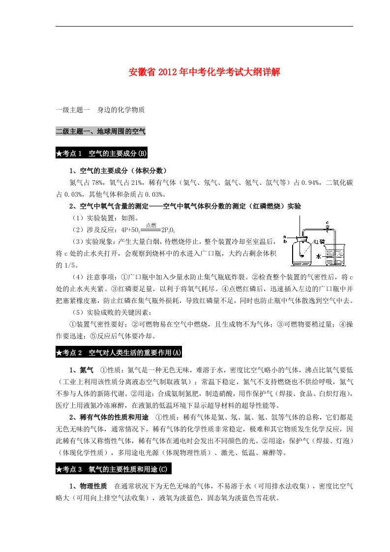 安徽省中考化学考试大纲详解