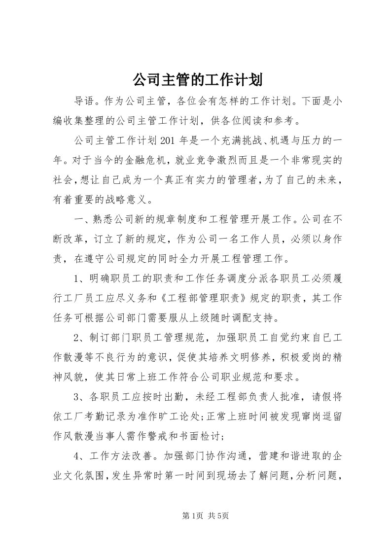 公司主管的工作计划