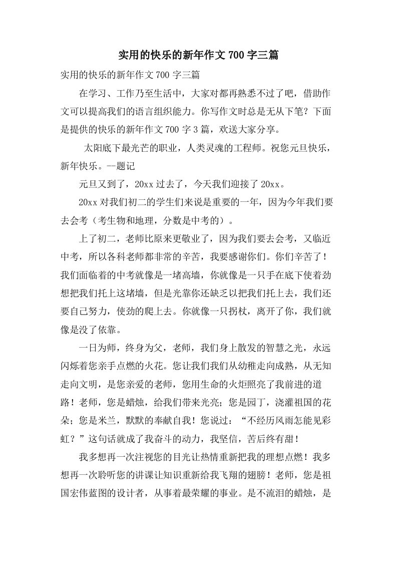 实用的快乐的新年作文700字三篇