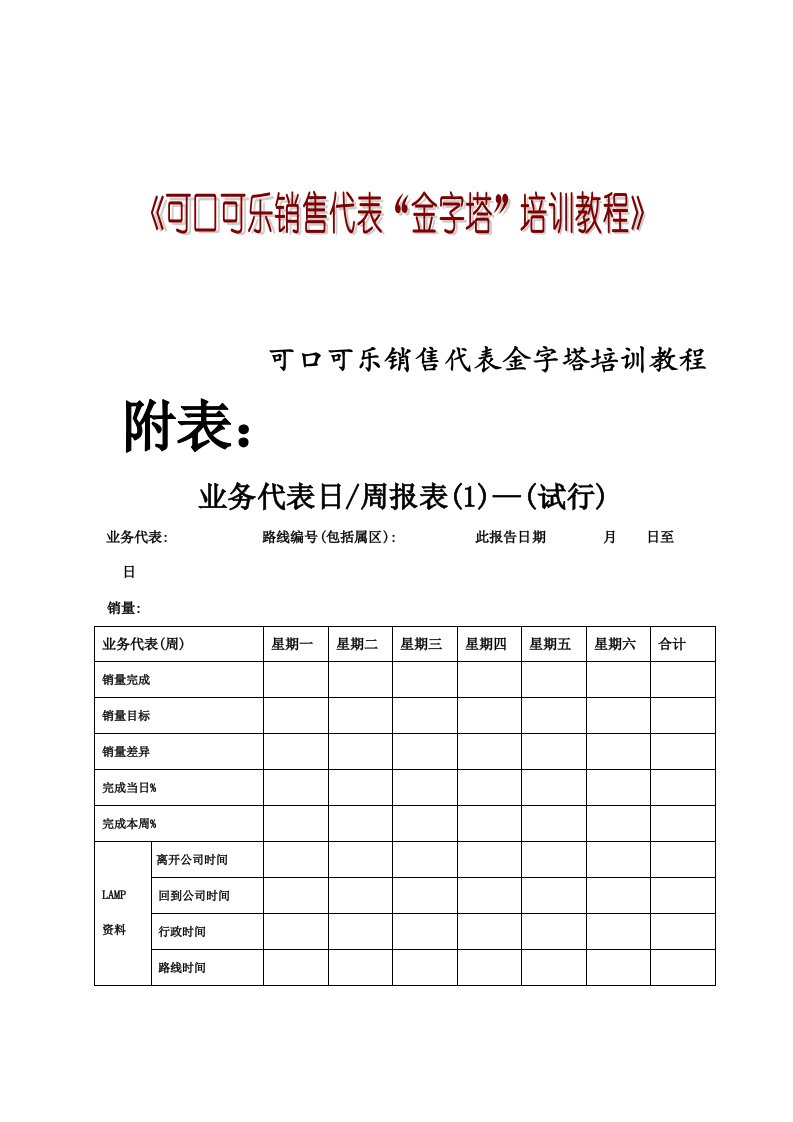 表格模板-可口可乐销售教程附表