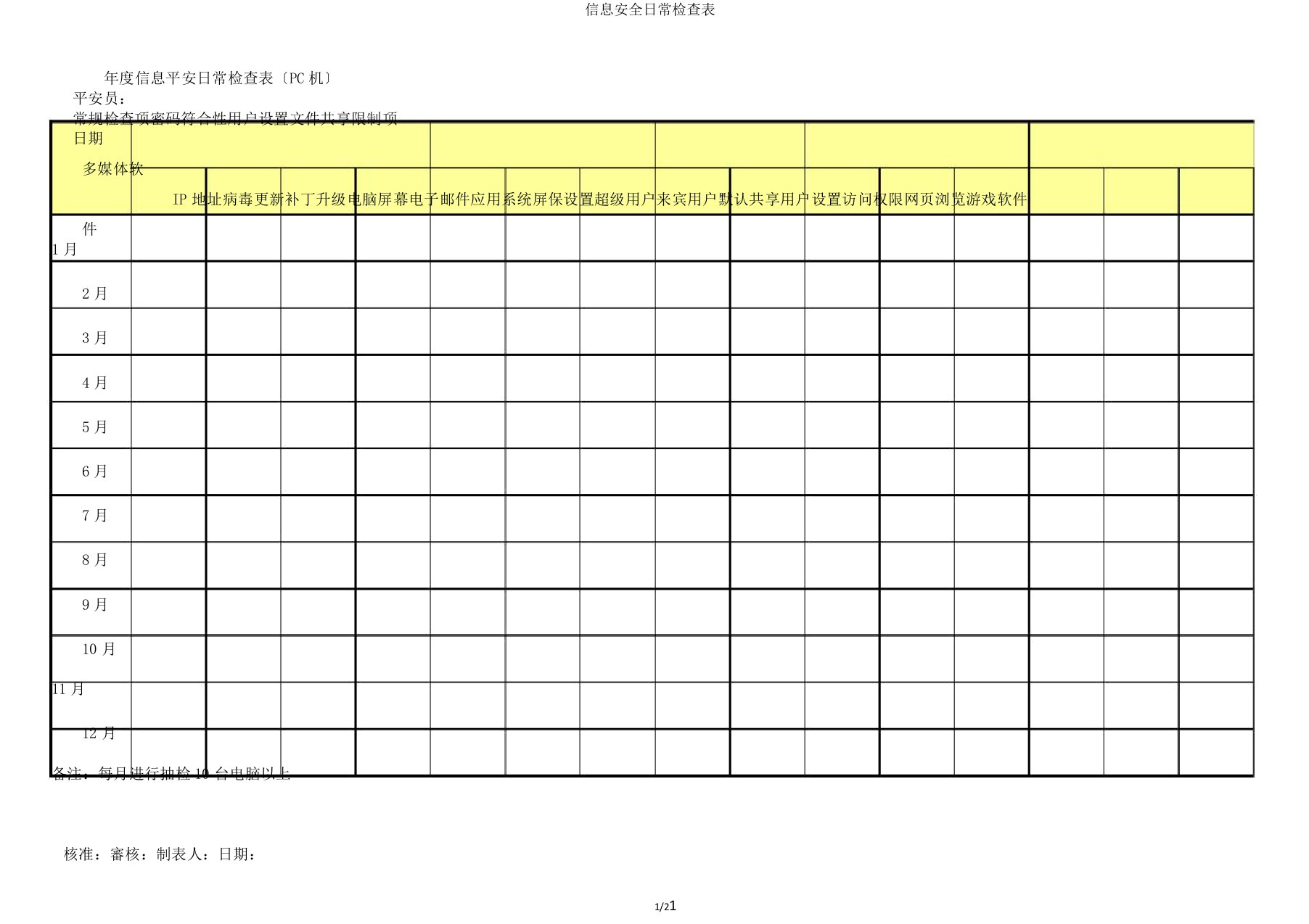 信息安全日常检查表