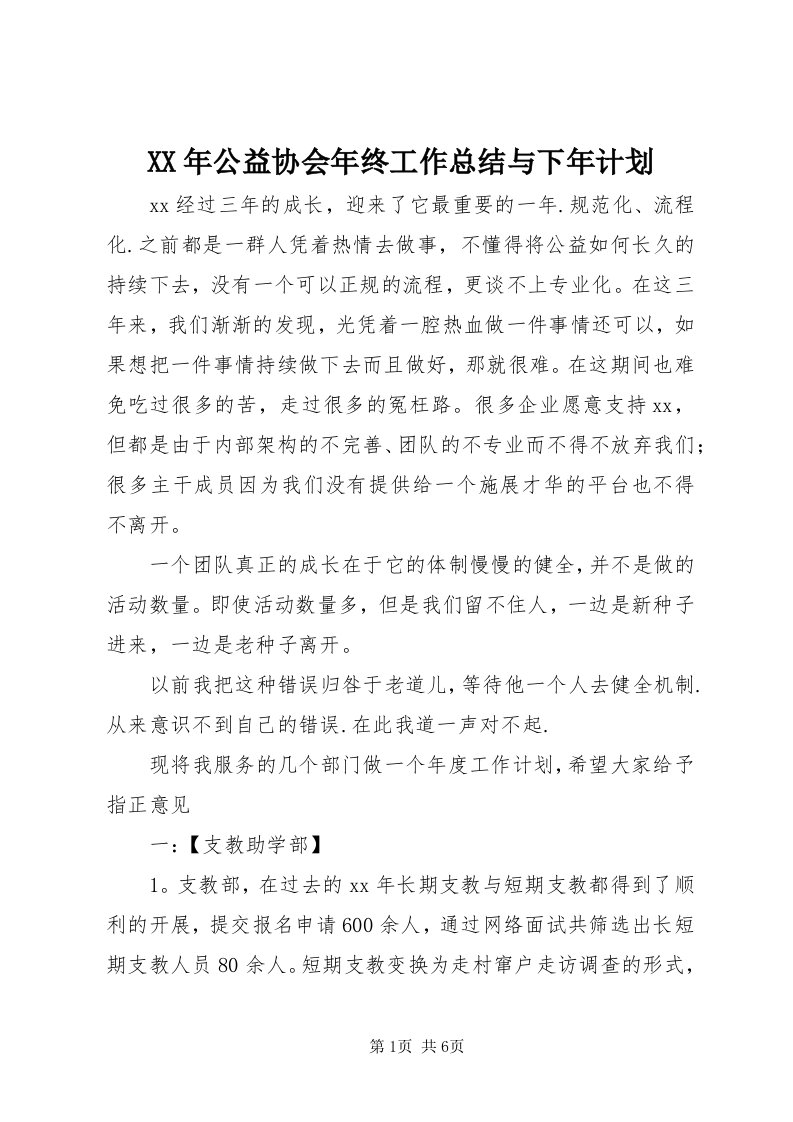 4某年公益协会年终工作总结与下年计划