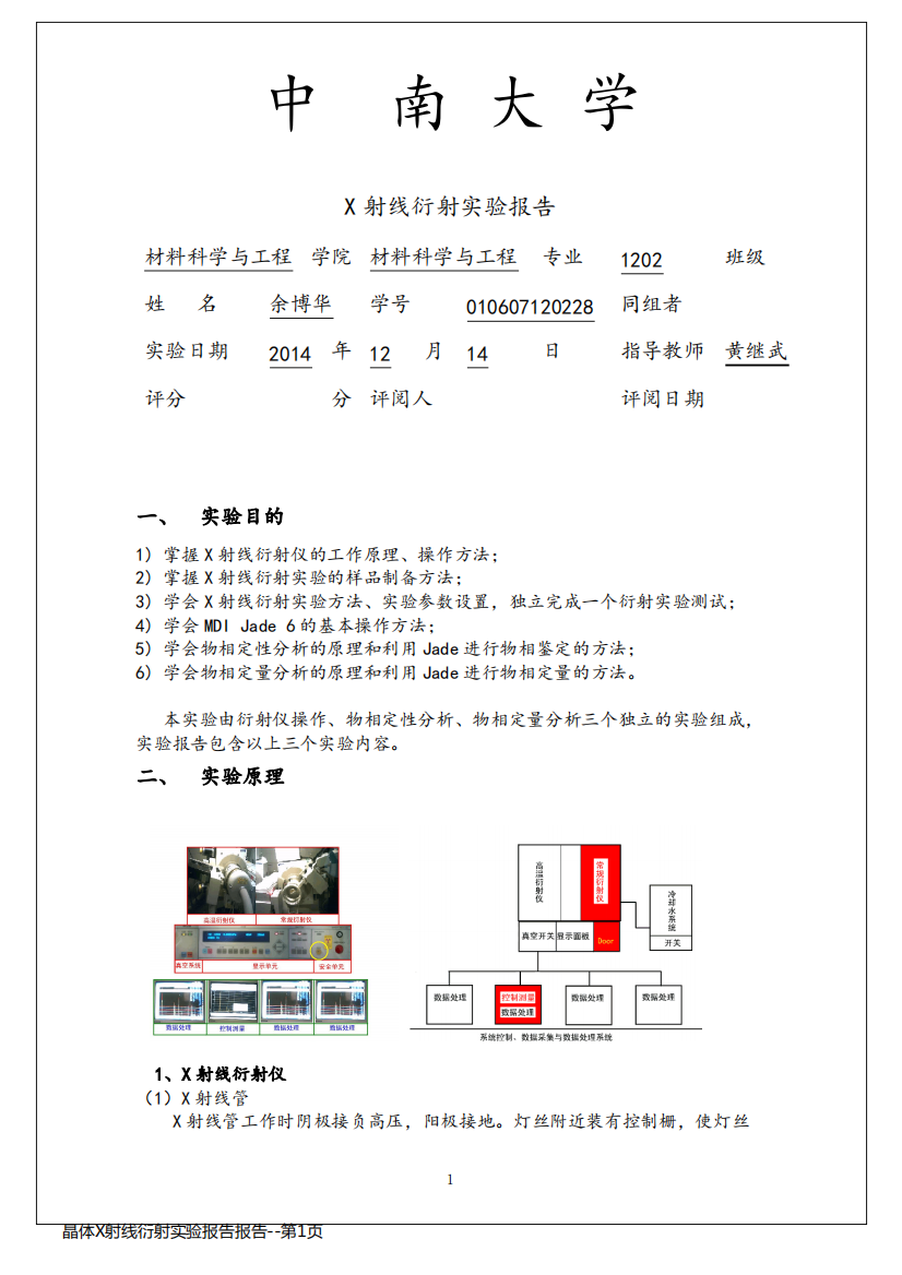 晶体X射线衍射实验报告报告