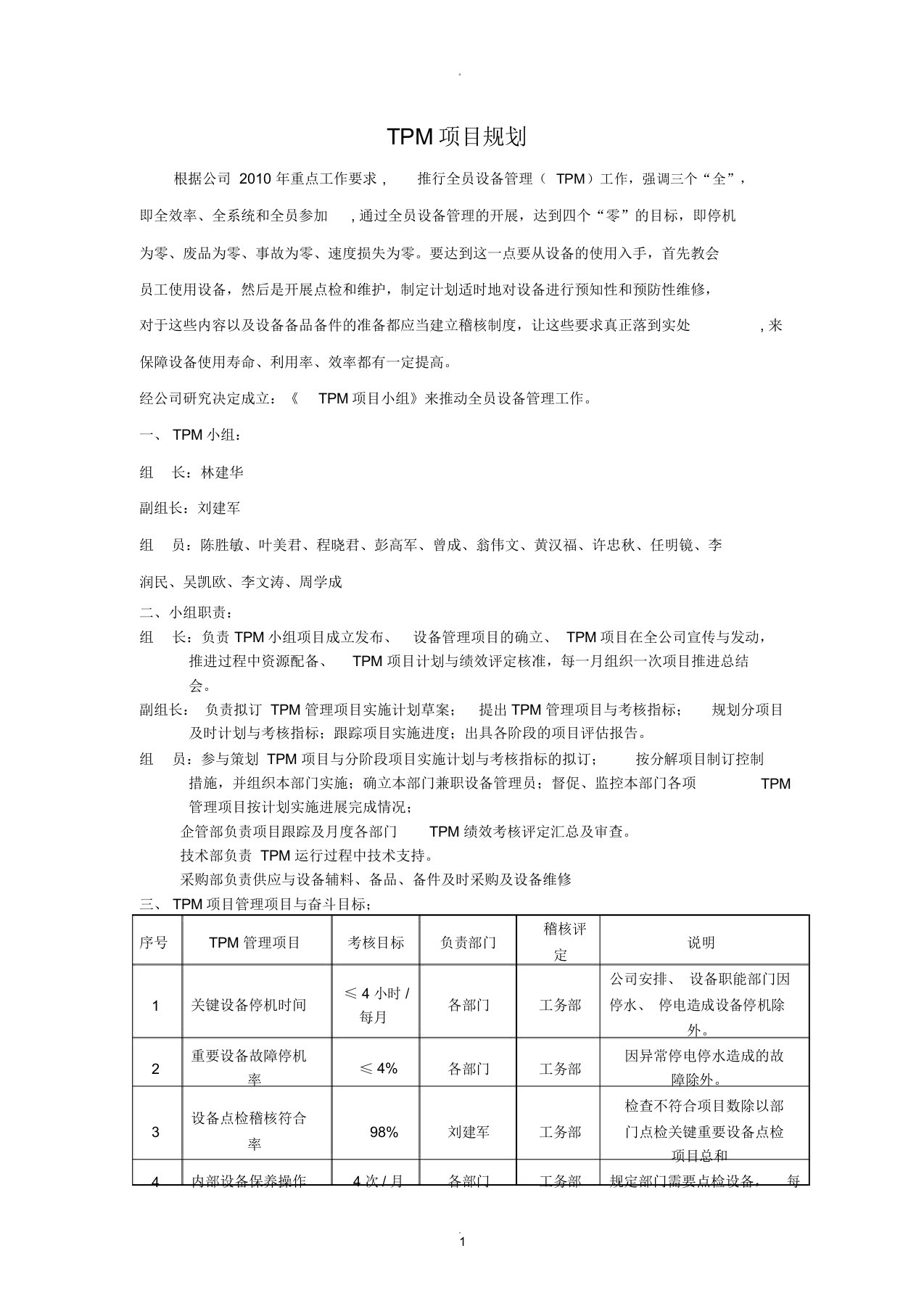 TPM项目规划