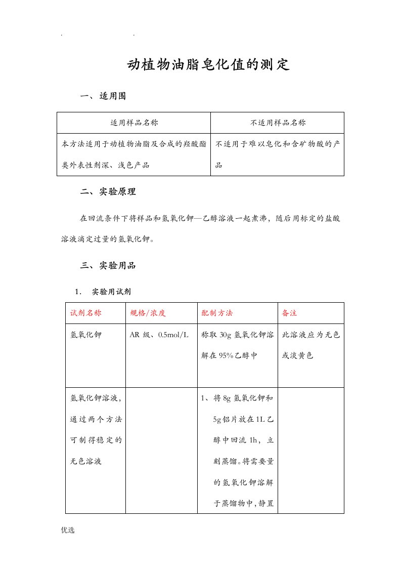 动植物油脂皂化值的测定