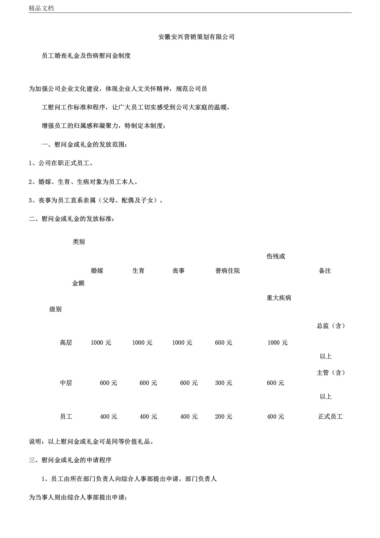 对公司员工婚丧嫁娶、生育事宜慰问金发放标准通知